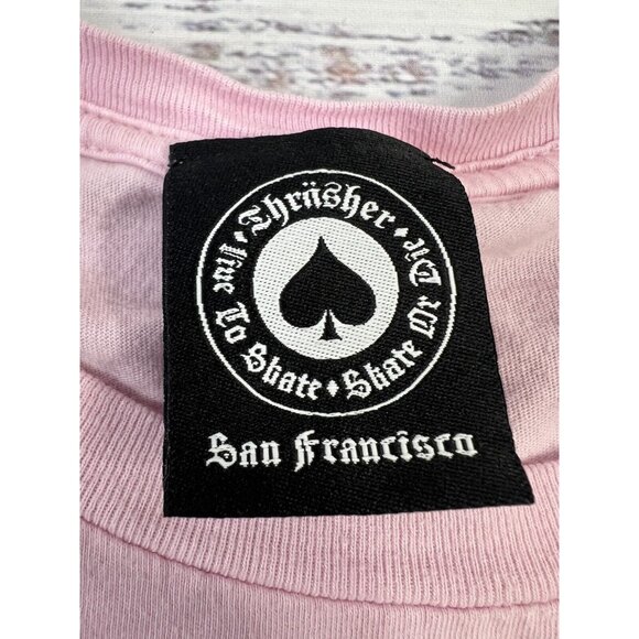 Thrasher Magazine Godzilla Logo Light Pink Womens Skateboard T-Shirt Size L - Picture 10 of 10